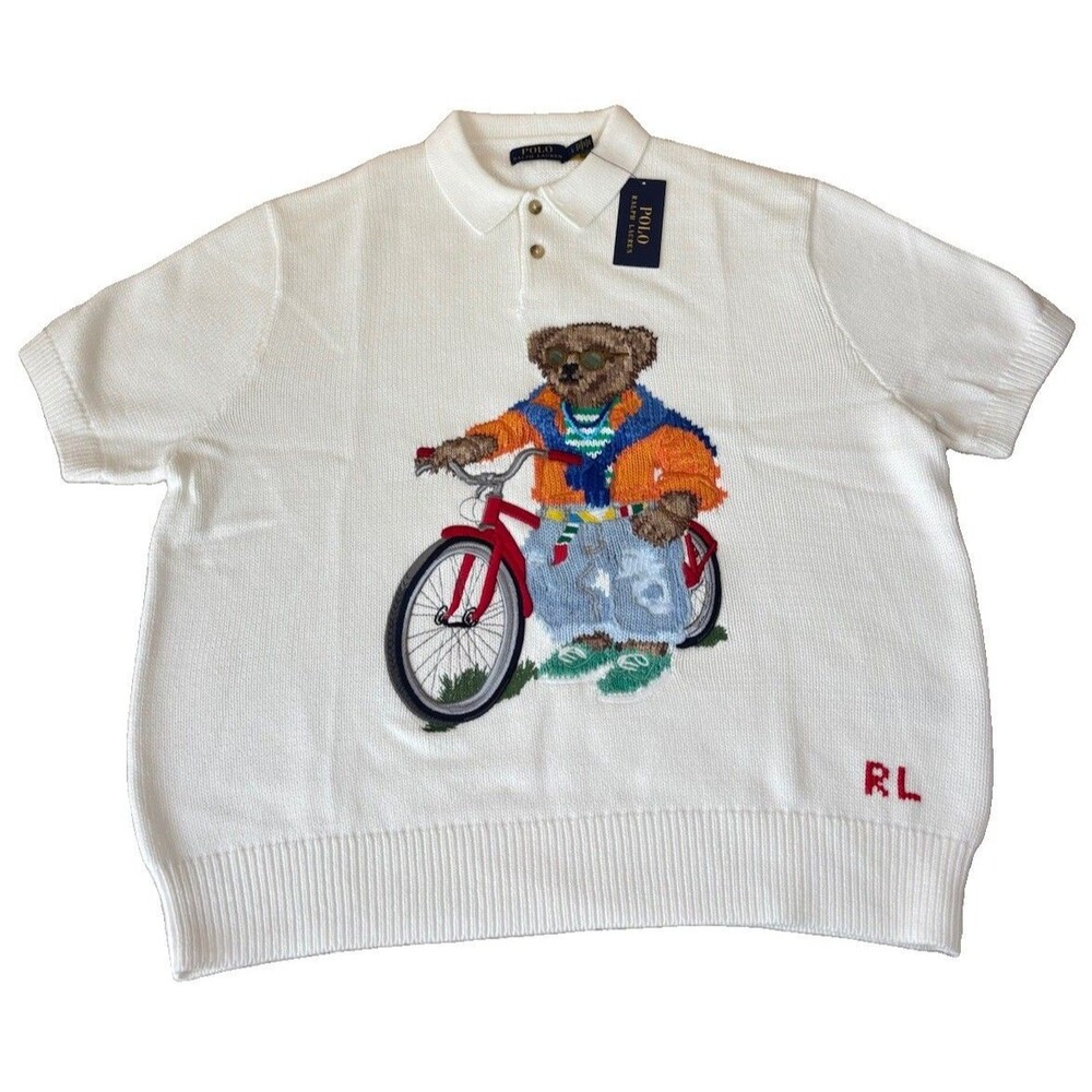 NWT Polo Ralph Lauren Harbour Island Bear Short Sleeve Sweater Polo White Size L